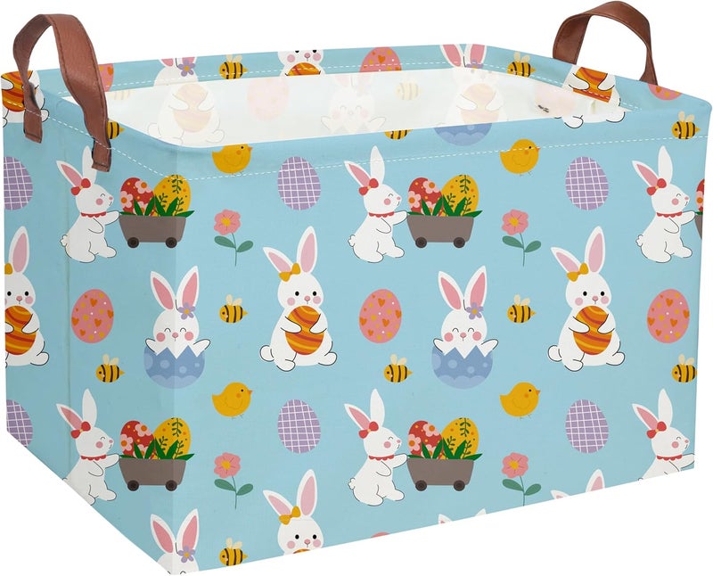 DDBASKET Rectangular Easter Basket Kids Gift Baskets Empty Baby Basket for Boys and GirlsToy Storage Bins Organizer Bin Box Cute Room Decor for Home(Blue easter) - Image 1